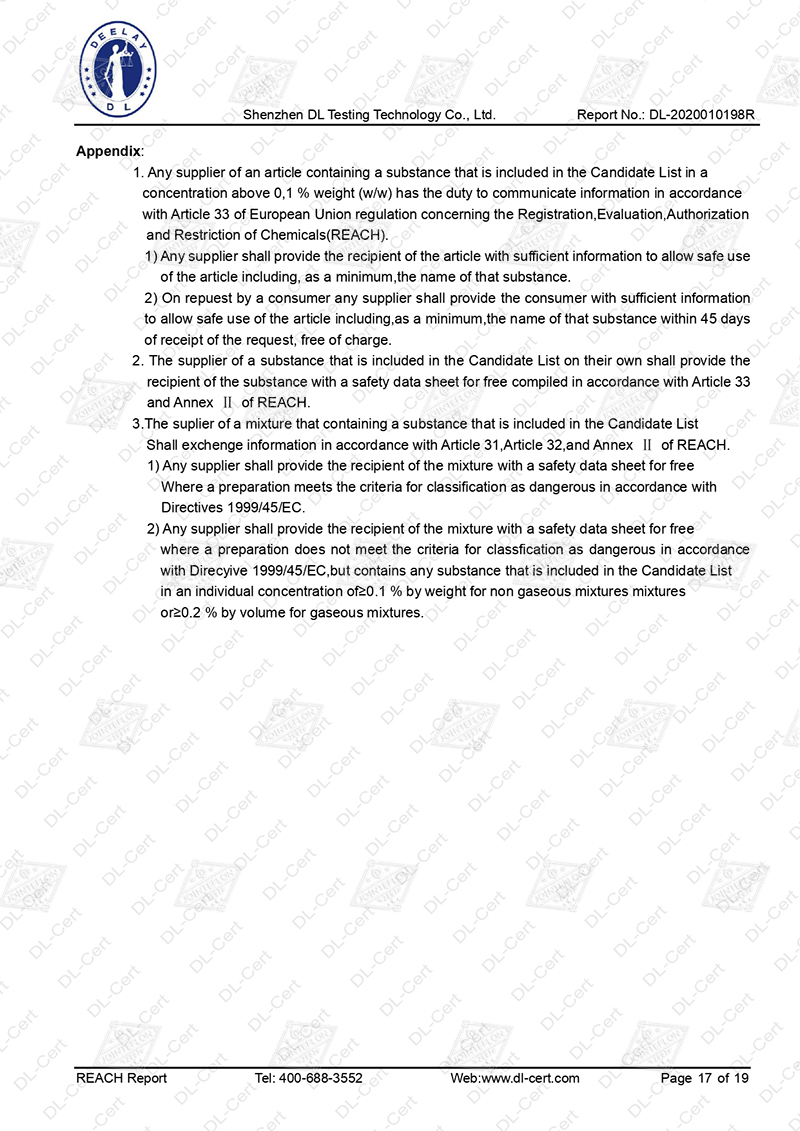 JOINTEFLON REACH TEST REPORT